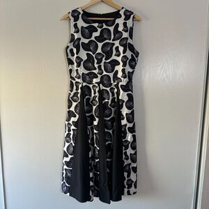 Kaimilan Womens Black & White Abstract Fit & Flare Cocktail Midi‎ Dress Small/6